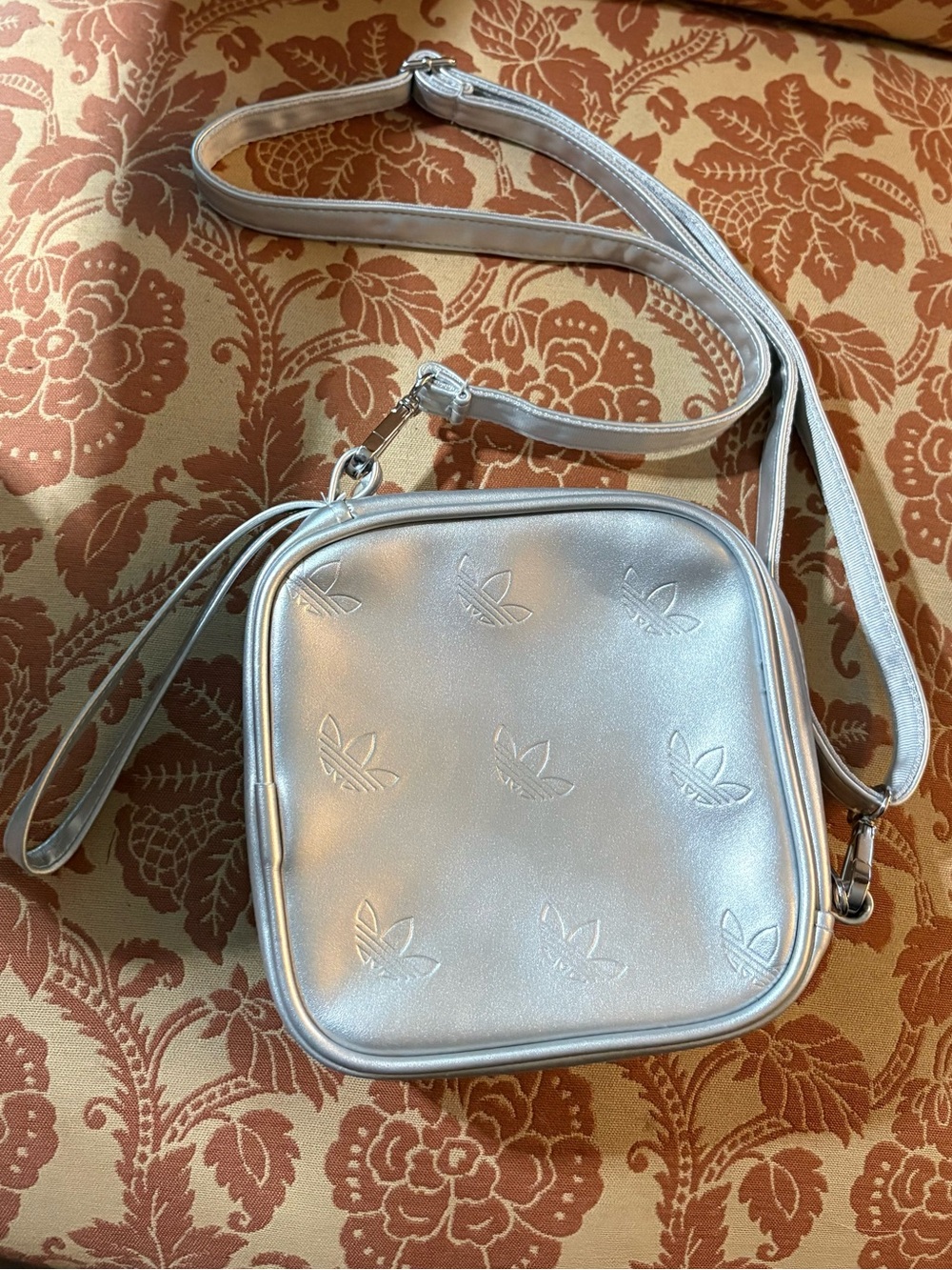 adidas Silver Embossed Trefoil Crossbody Bag